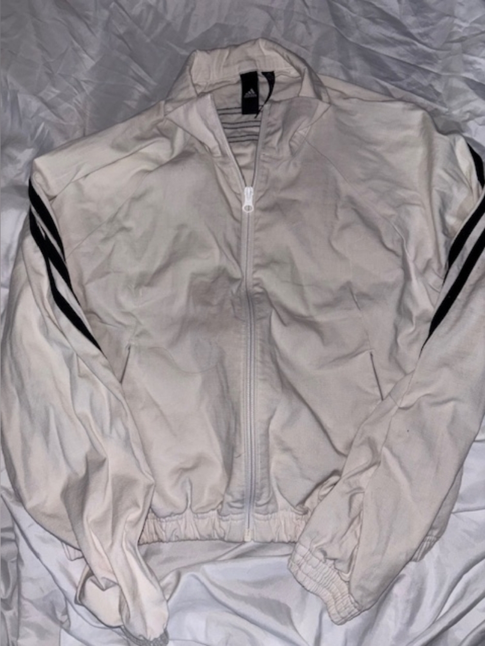 adidas White Windbreaker Jacket with Black Stripes